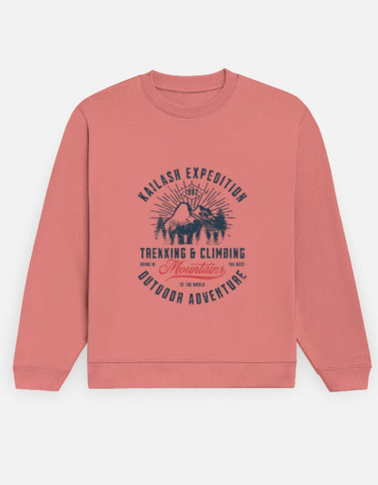 Unisex Printed Sweatshirt-Coral Color-White Bear