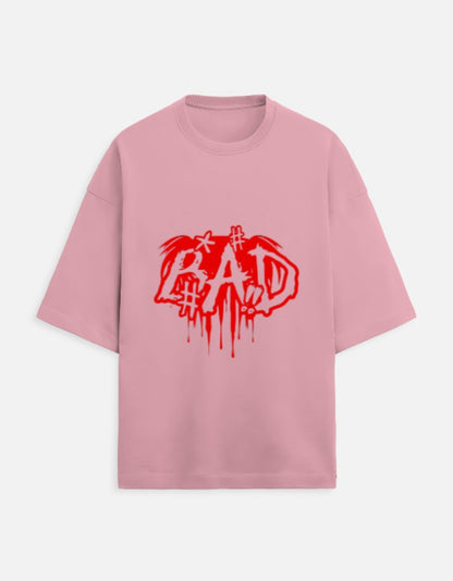 Unisex Terry Oversized Printed T-shirt-Pink Color-White Bear