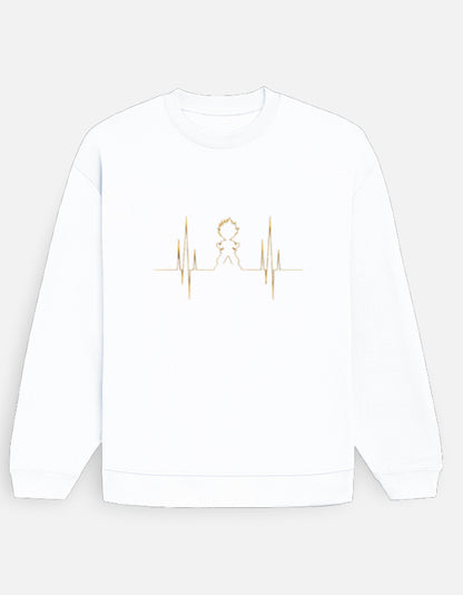 White sweatshirt with gold design on a white background