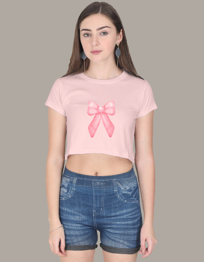 Casual Regular Sleeves Printed Women Crop Top-Pink Color- White Bear