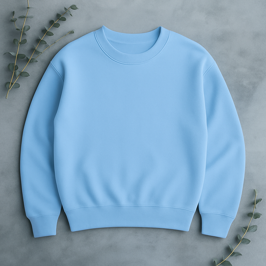 Unisex Solid Sweatshirt- Blue Color- White Bear