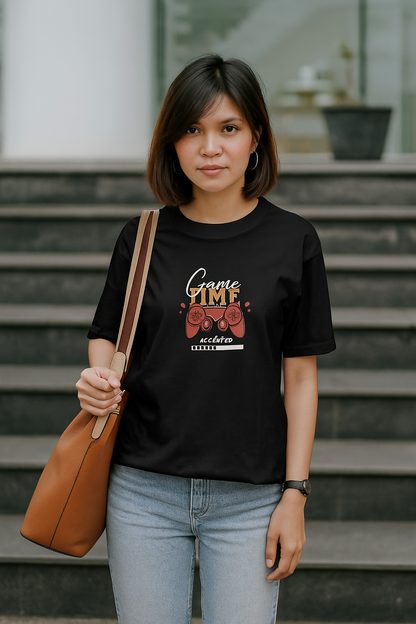 Men & Women Oversized Gaming T-Shirt-Black Color-White Bear