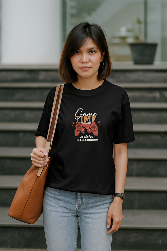 Men & Women Oversized Gaming T-Shirt-Black Color-White Bear