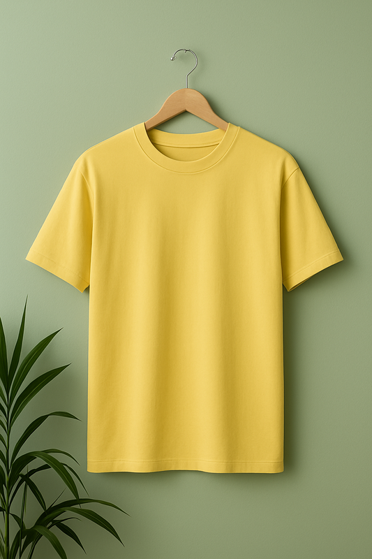 Unisex Classic Crew Solid T-Shirt-Yellow Color-White Bear