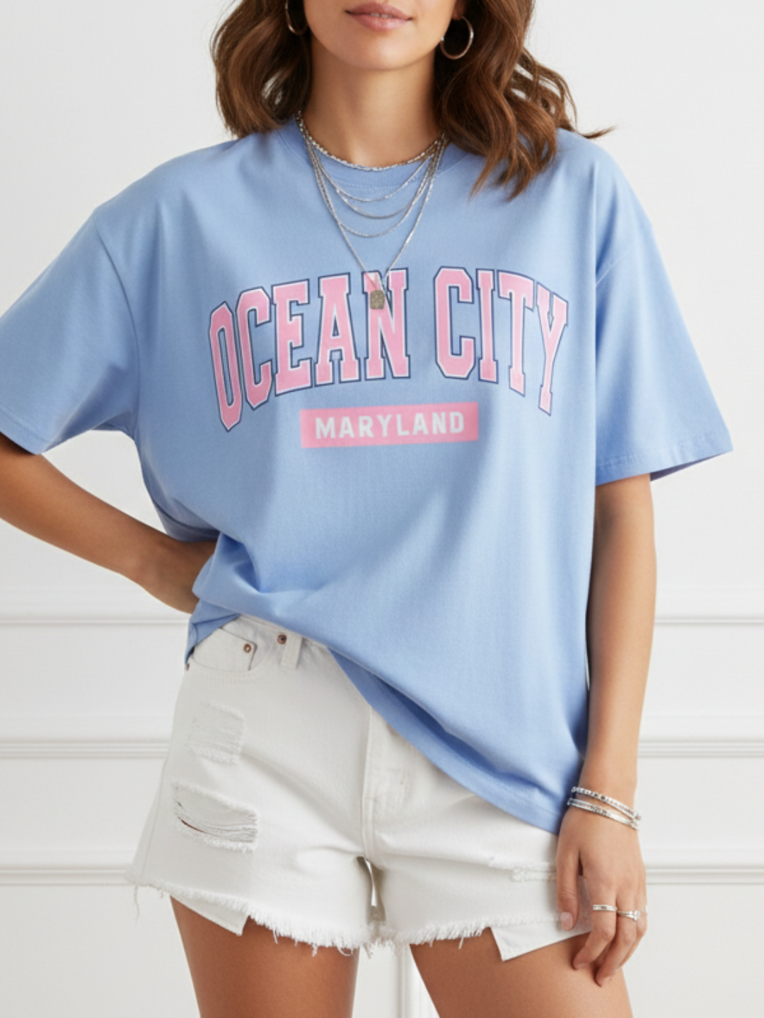 Light Blue Casual Streetwear Tee for Women