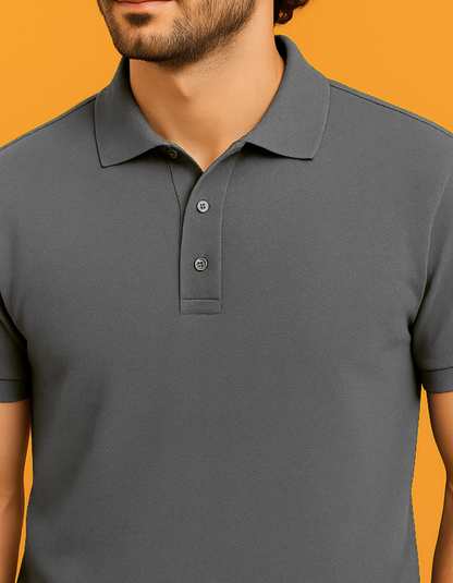 Men Solid Polo Neck T-Shirt-grey color