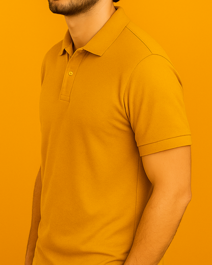 Men Solid Polo Neck T-Shirt-mustard yellow color