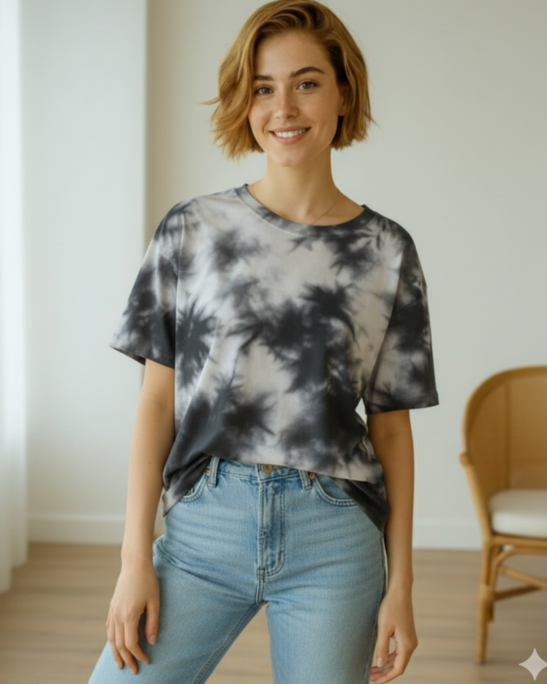 Men_Wom1Men & Women Tie Dye Oversized T-Shirt-black- White Bear