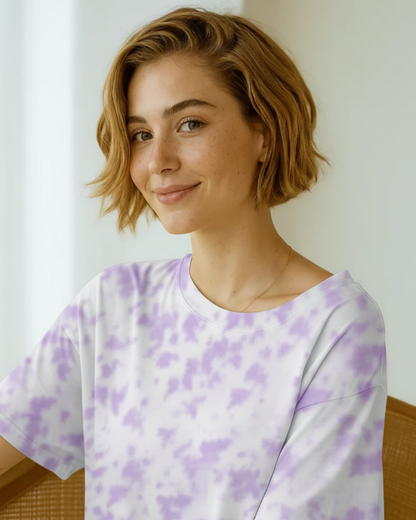 Men_Wom1Men & Women Tie Dye Oversized T-Shirt-lavender- White Bear