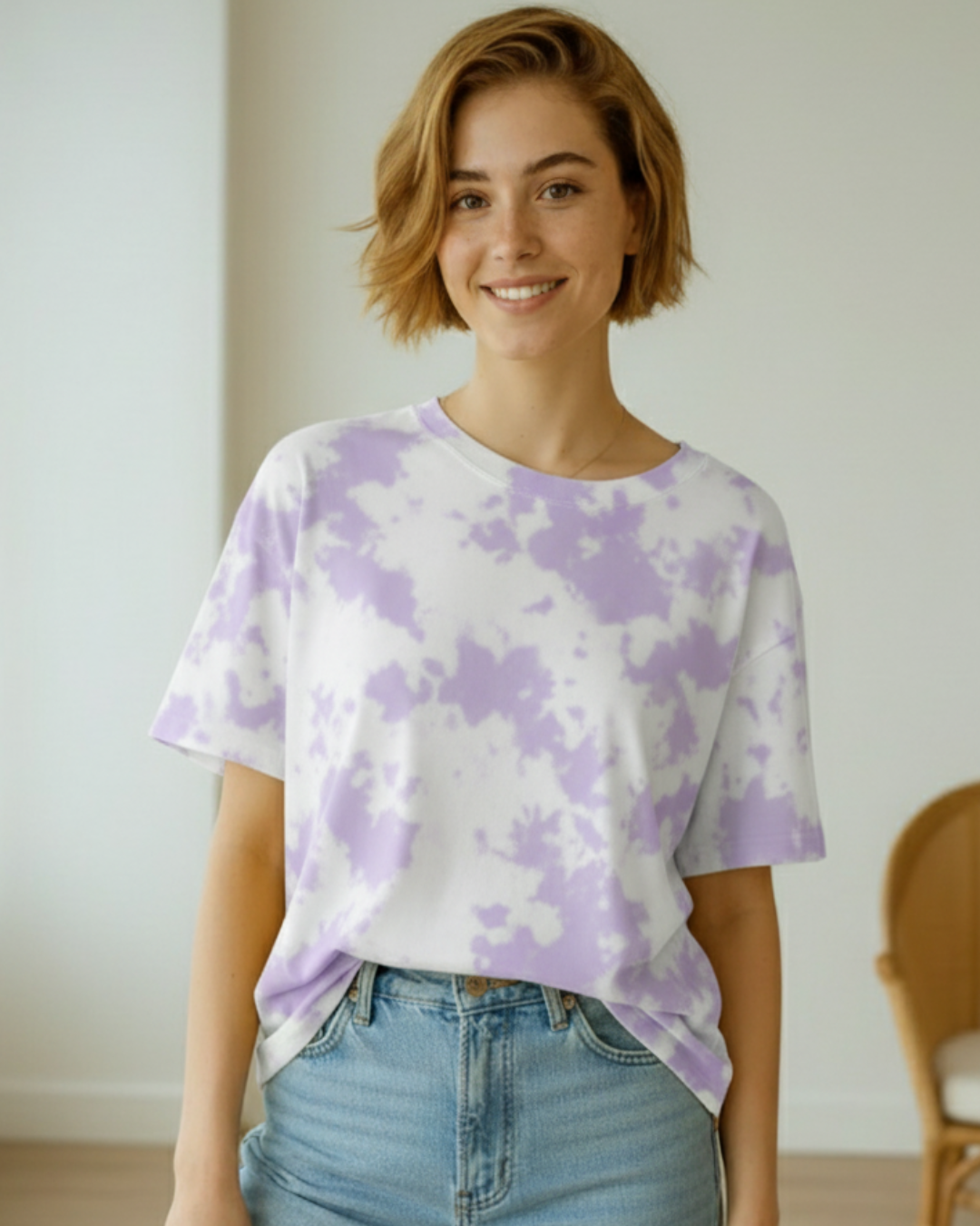 Men_Wom1Men & Women Tie Dye Oversized T-Shirt-lavender- White Bear