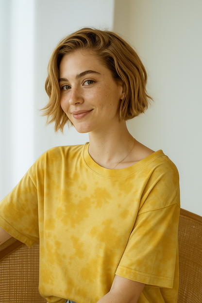 Men & Women Tie Dye Oversized T-Shirt-Yellow Color- White Bear