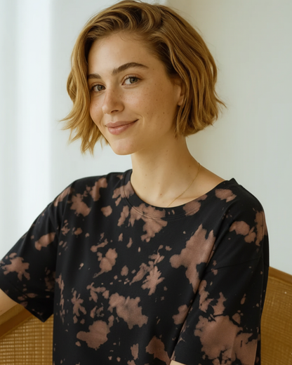 Men & Women Tie Dye Oversized T-Shirt-brown- White Bear