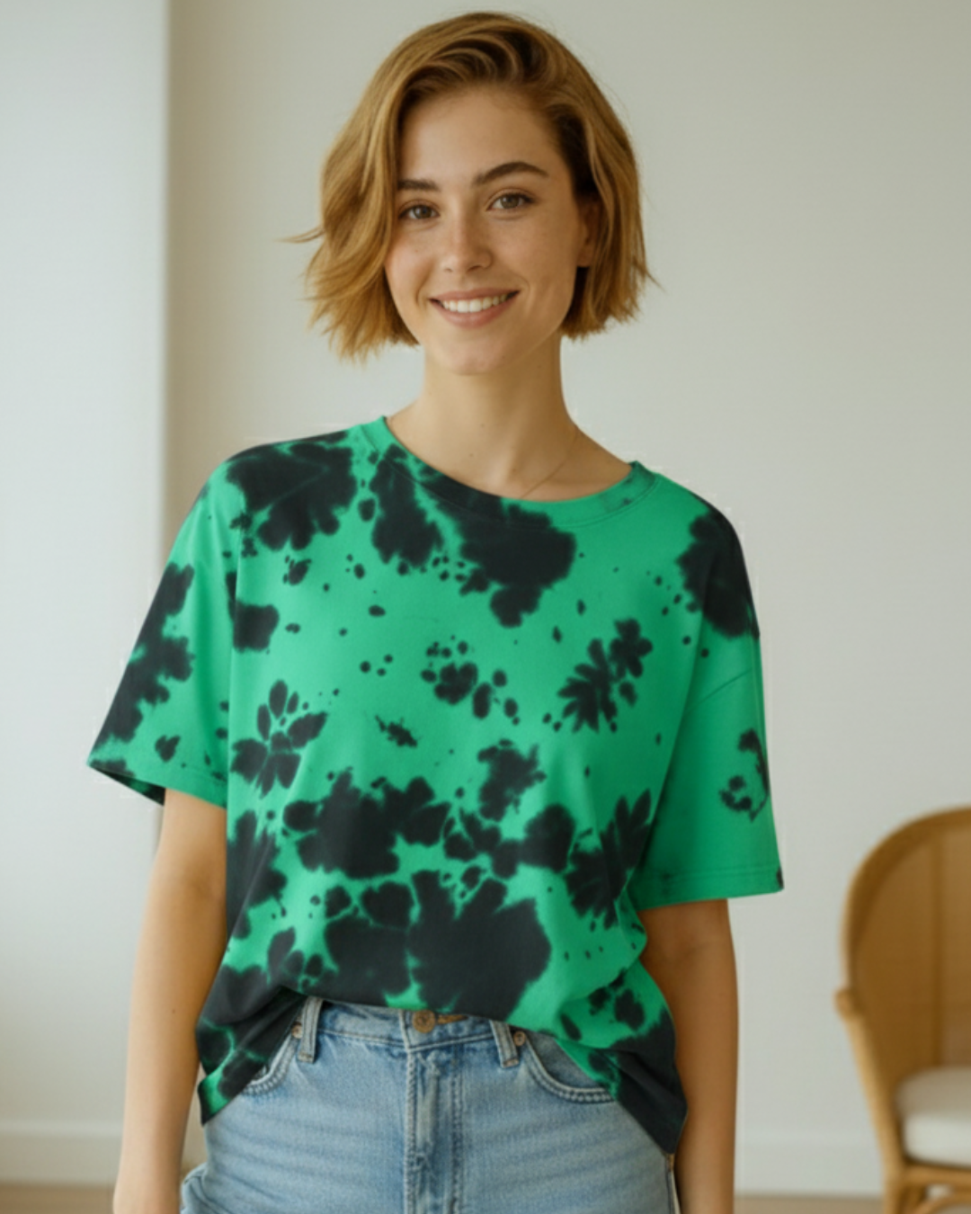 Men & Women Tie Dye Oversized T-Shirt-green - White Bear