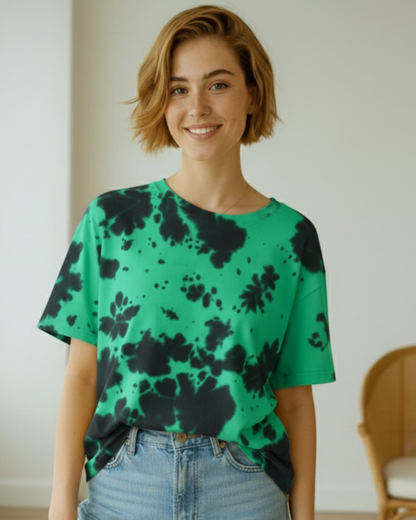 Men & Women Tie Dye Oversized T-Shirt-green - White Bear