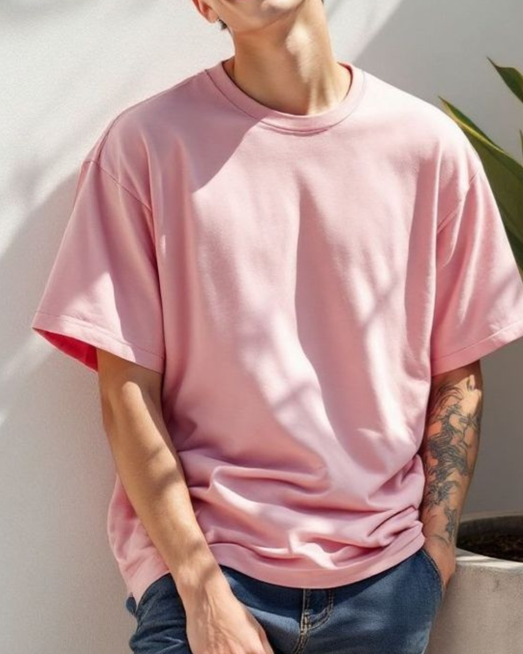 Men_s_classic_crew_neck_t-shirt_in_baby_pink_front_view_White_Bear_solid_tee