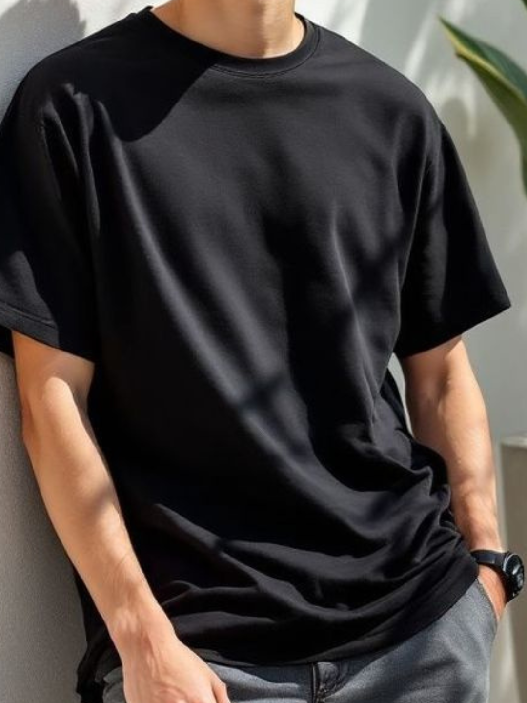 Men_s_classic_crew_neck_t-shirt_in_black_front_view_White_Bear_solid_tee