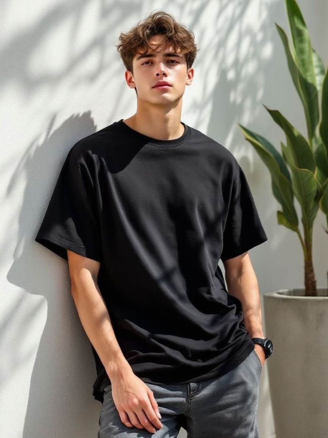 Men_s_classic_crew_neck_t-shirt_in_black_front_view_White_Bear_solid_tee