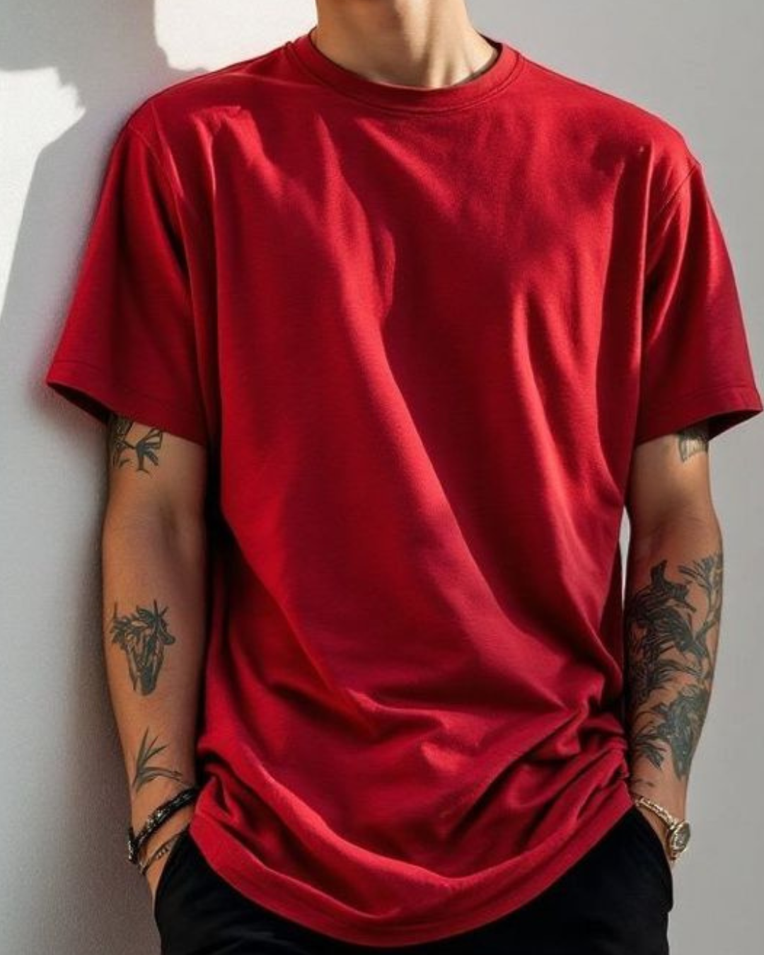 Men_s_classic_crew_neck_t-shirt_in_red_front_view_White_Bear_solid_tee
