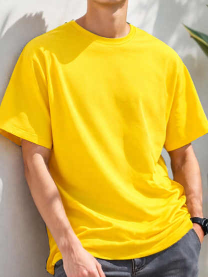 Men_s_classic_crew_neck_t-shirt_in_yellow_front_view_White_Bear_solid_tee