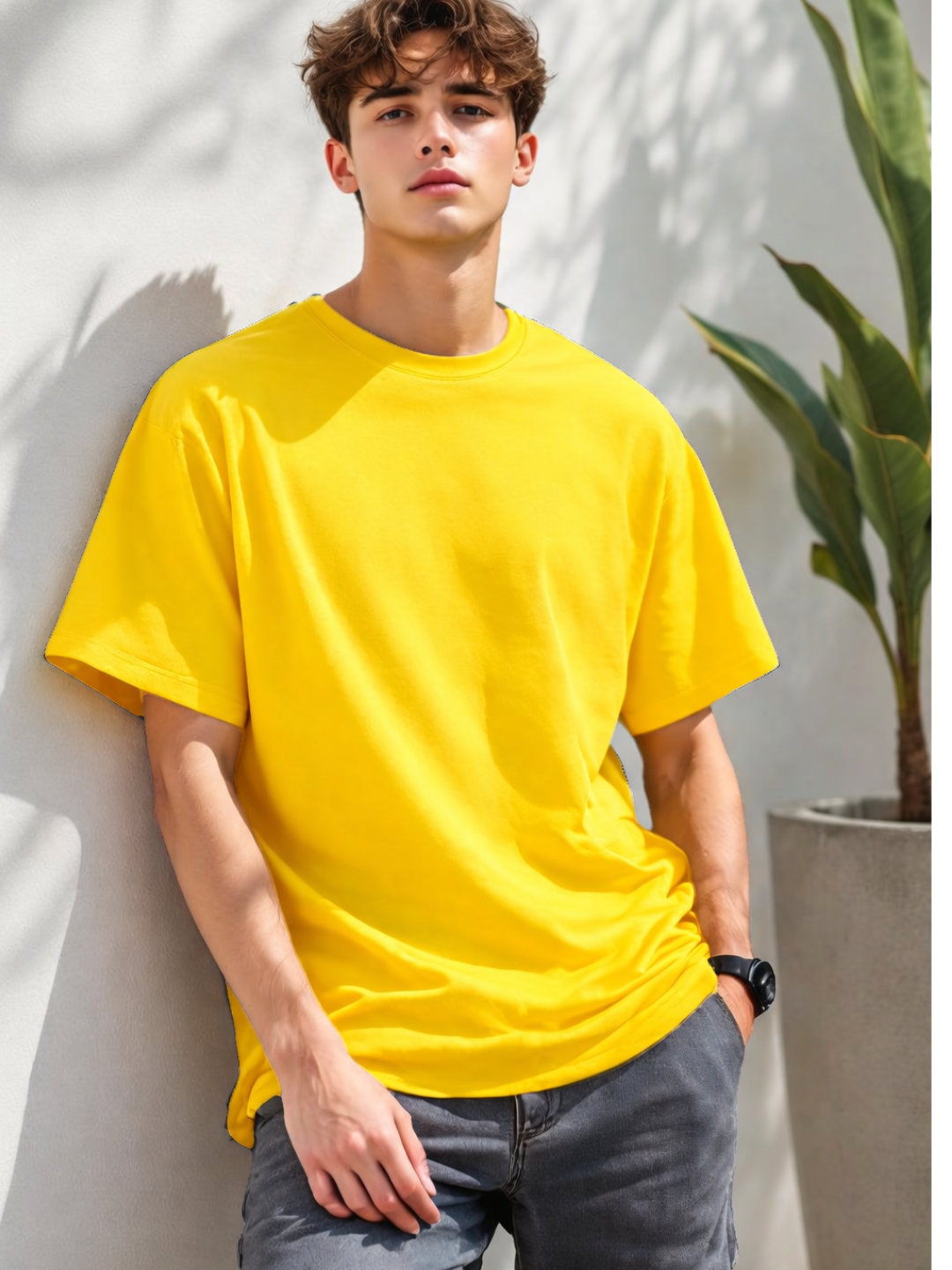 Men_s_classic_crew_neck_t-shirt_in_yellow_front_view_White_Bear_solid_tee
