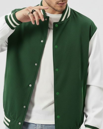 Mens-Classic-Varsity-Jacket-green-White-Outerwear