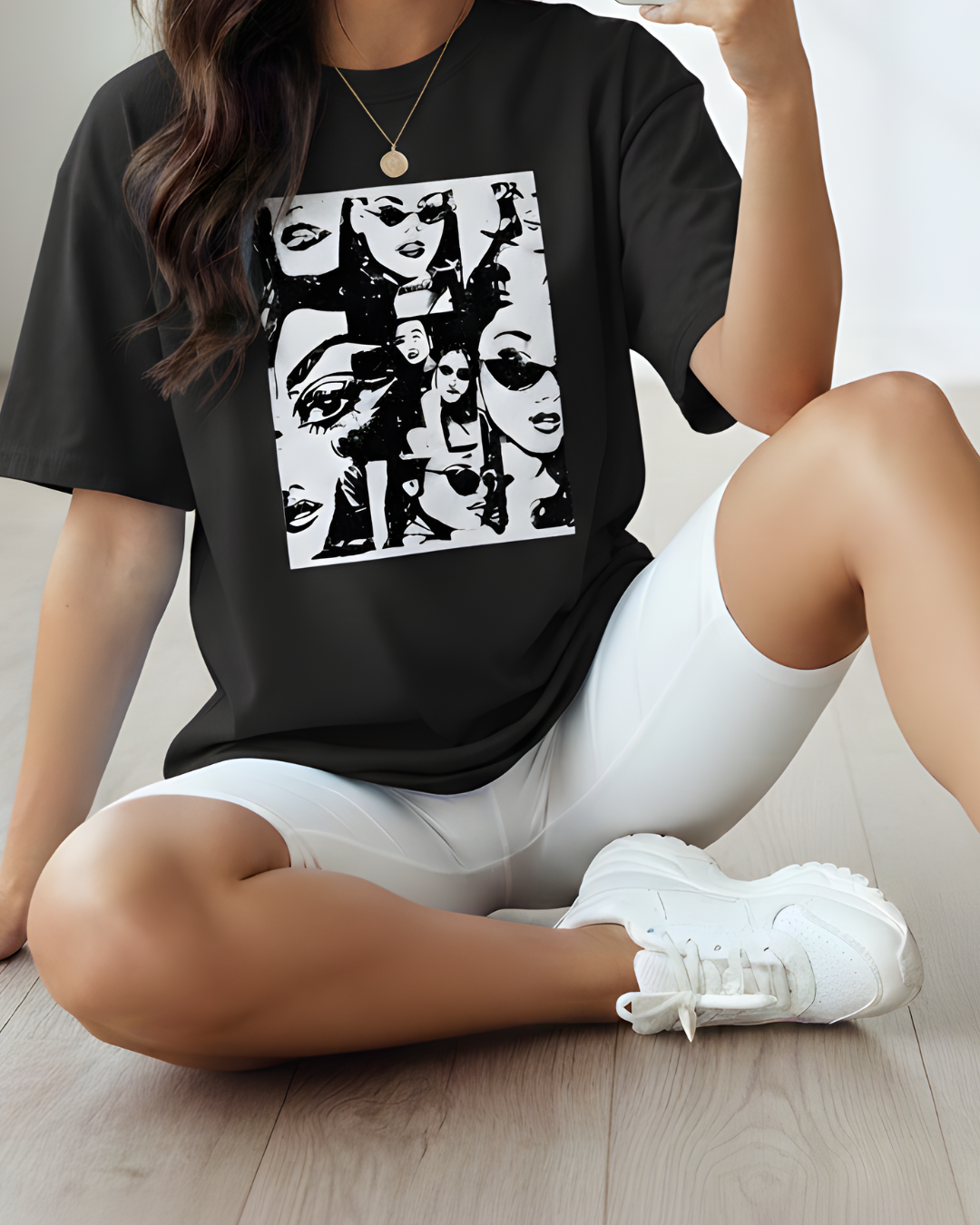 Oversized Printed T-Shirt for Women_black