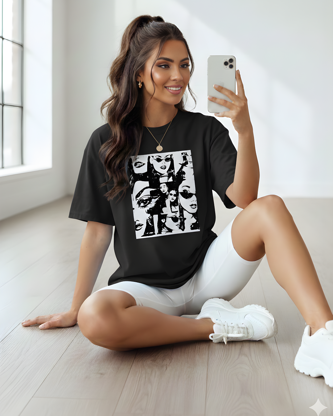 Oversized Printed T-Shirt for Women_black