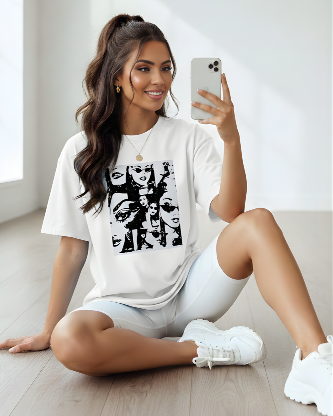 Oversized Printed T-Shirt for Women_white