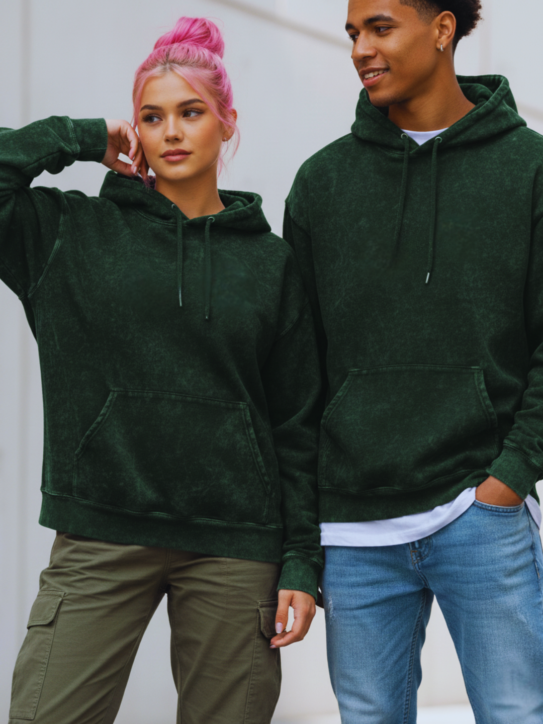 Unisex Acid Washed Hoodie-bottle green