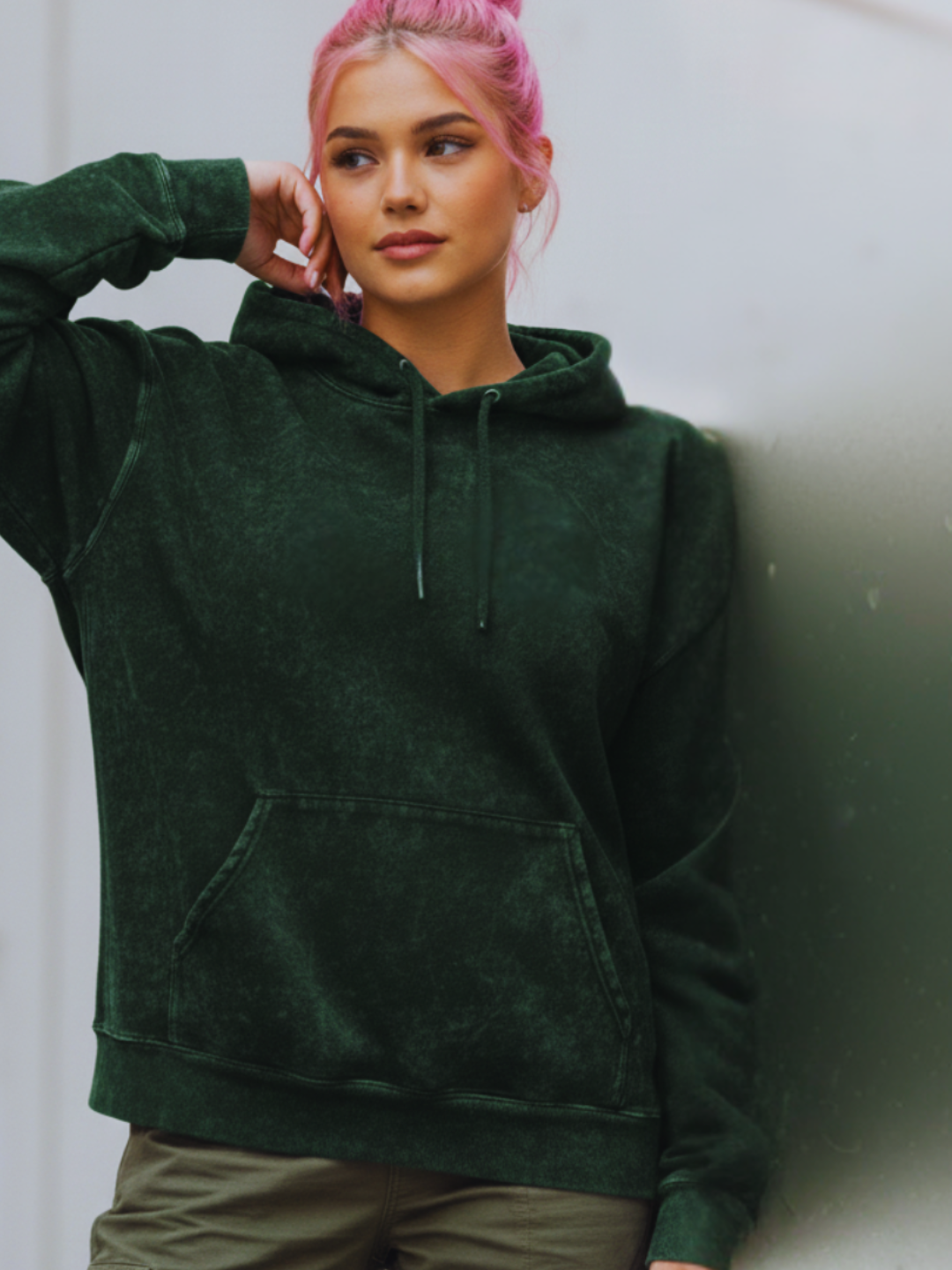 Unisex Acid Washed Hoodie-bottle green