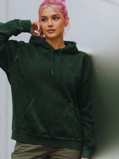 Unisex Acid Washed Hoodie-bottle green