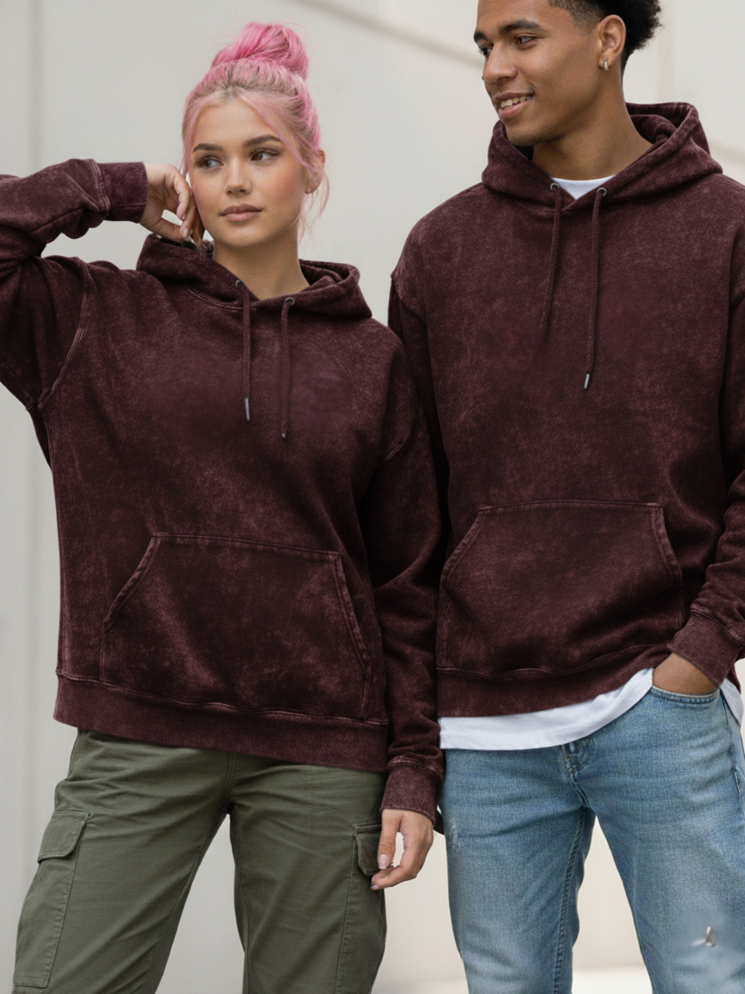 Unisex Acid Washed Hoodie-maroon