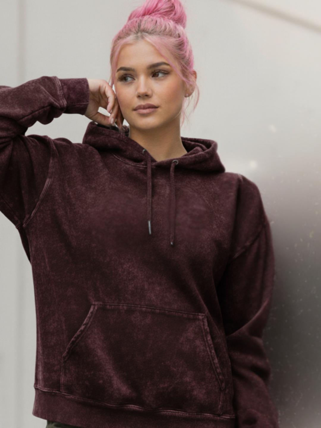 Unisex Acid Washed Hoodie-maroon
