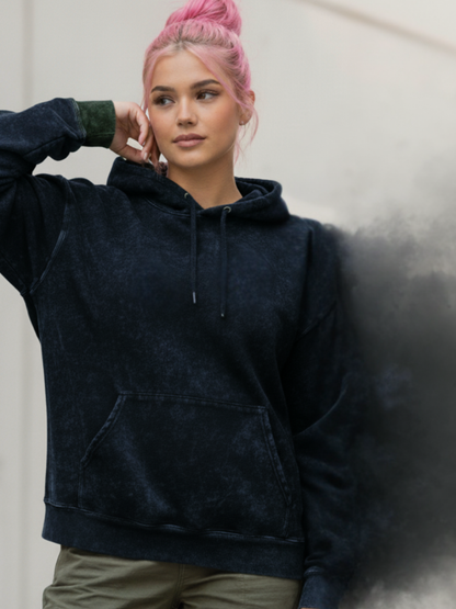 Unisex Acid Washed Hoodie-navy blue