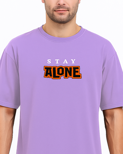 Unisex Oversized Standard Printed Round Neck Cotton T-Shirt-LAVENDER Color-White Bear
