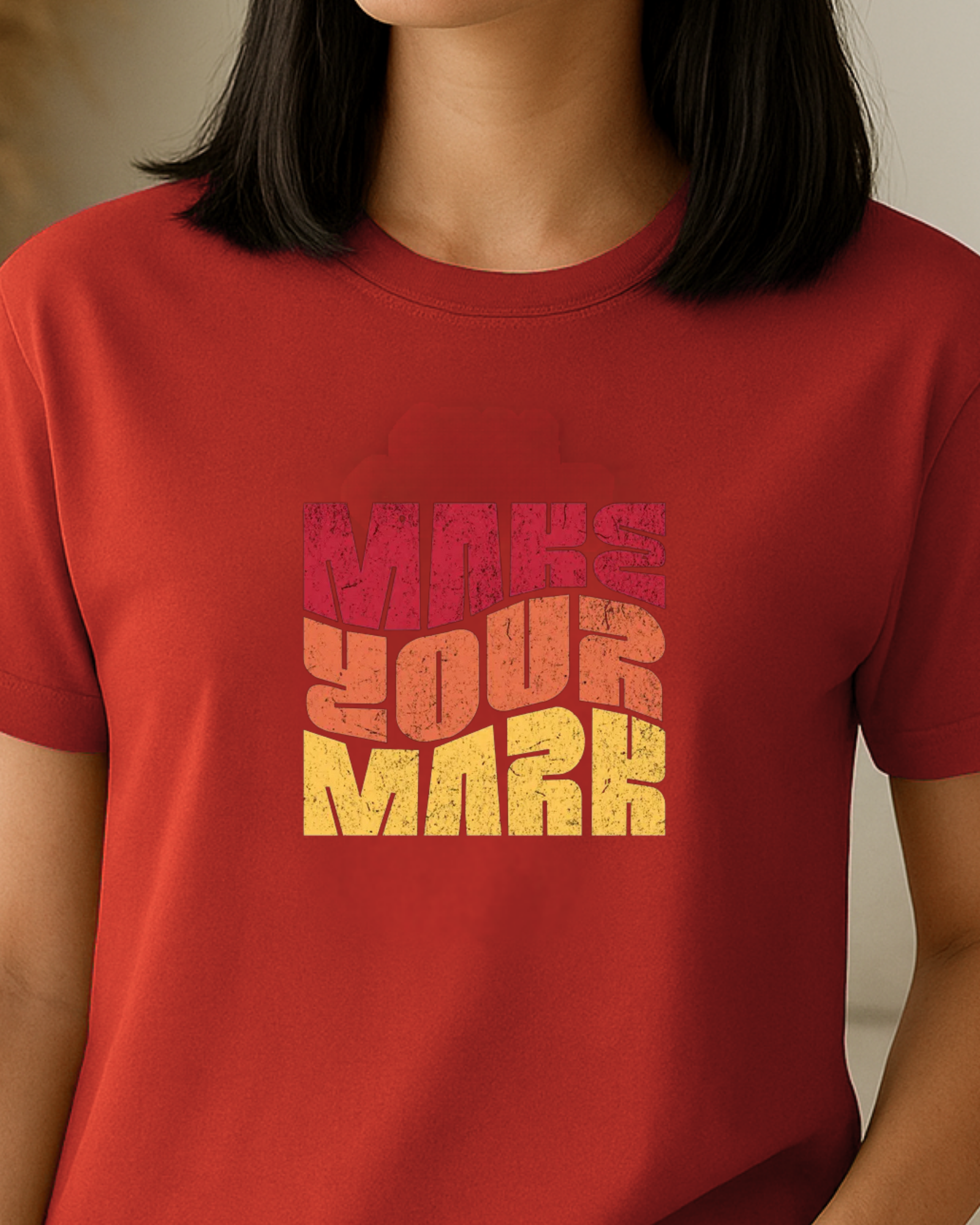 Unisex Round Neck Printed T-Shirt_red