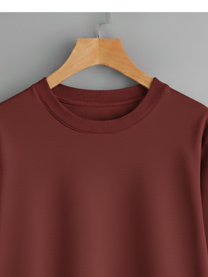 Unisex Solid classic Crewneck Sweatshirt-maroon
