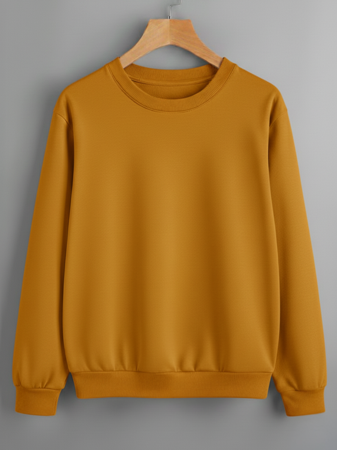 Unisex Solid classic Crewneck Sweatshirt-mustard yellow