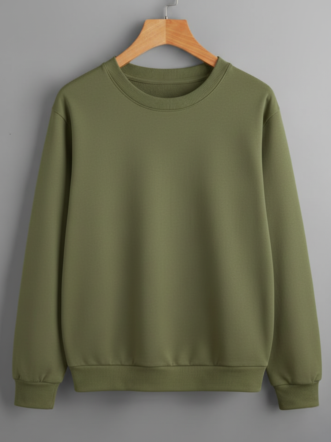 Unisex Solid classic Crewneck Sweatshirt-olive green