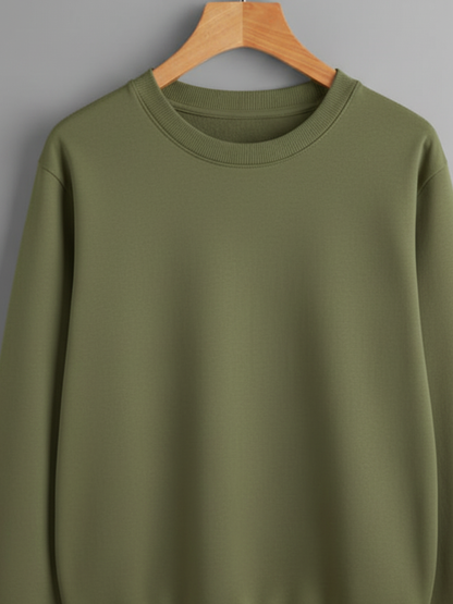 Unisex Solid classic Crewneck Sweatshirt-olive green