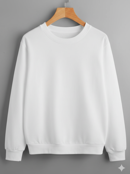 Unisex Solid classic Crewneck Sweatshirt-white