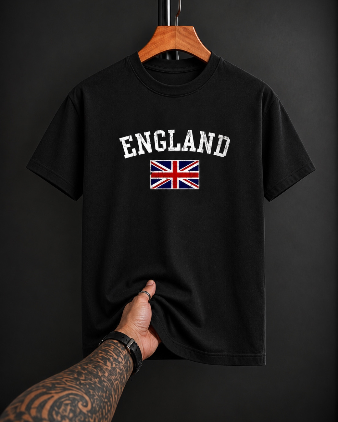 Black England Flag Unisex Classic Crew Regular Fit T-Shirt from White Bear Brand