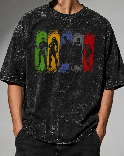 Black t-shirt with colorful graphic design from white bear brand