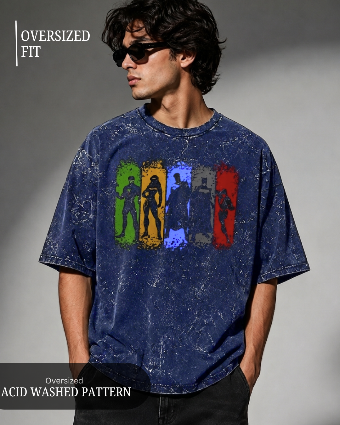 blue t-shirt with colorful graphic design from white bear brand