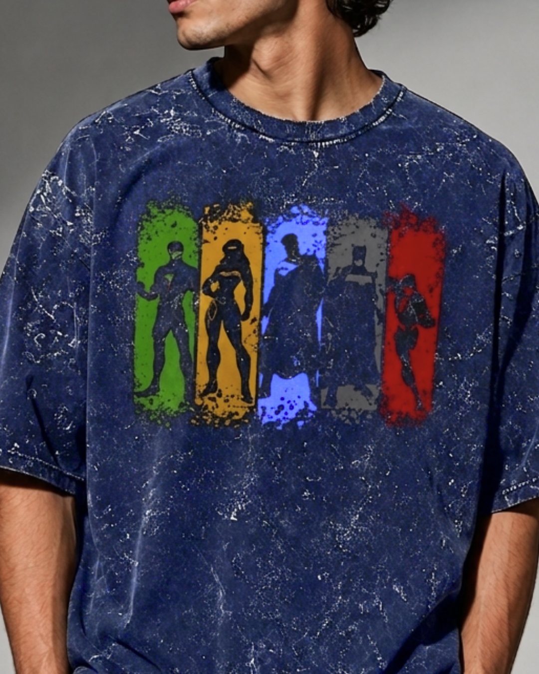 blue t-shirt with colorful graphic design from white bear brand