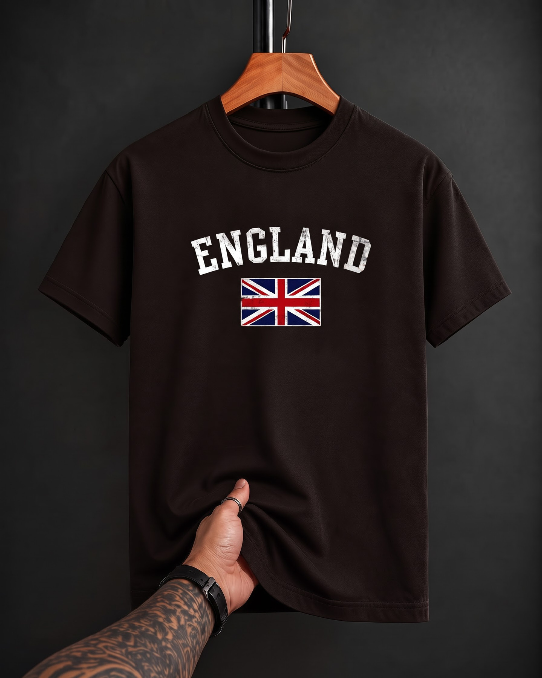 Coffee Brown England Flag Unisex Classic Crew Regular Fit T-Shirt from White Bear Brand