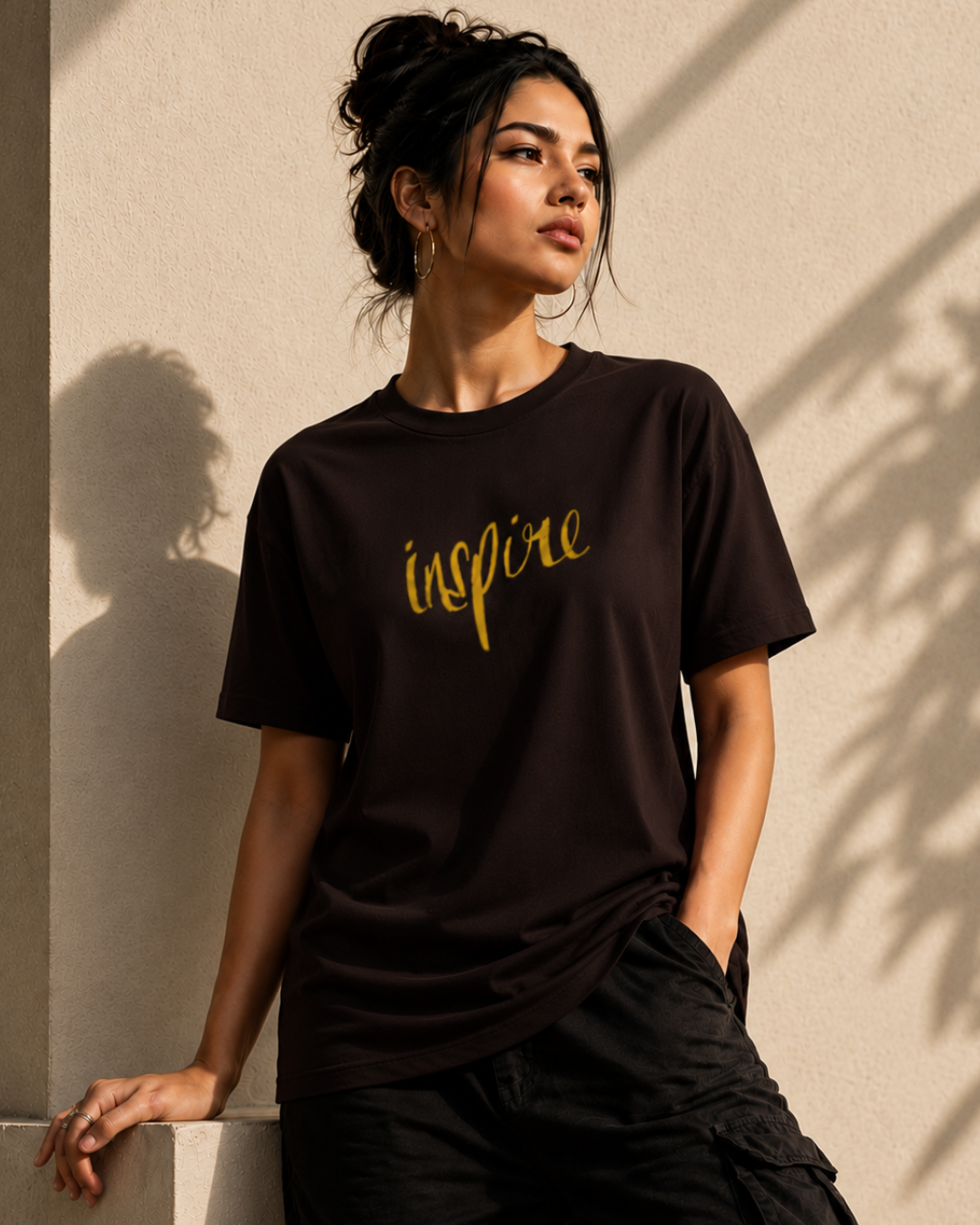Men's coffee brown regular fit T-shirt with Inspire graphic print, made from 100% cotton 180 GSM lightweight fabric for breathable everyday comfort from white bear brand.