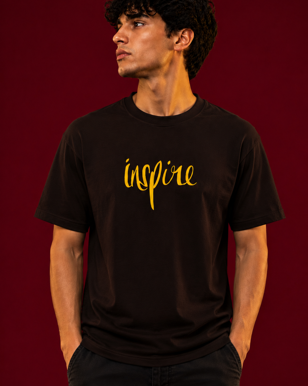 Men's coffee brown regular fit T-shirt with Inspire graphic print, made from 100% cotton 180 GSM lightweight fabric for breathable everyday comfort from white bear brand.