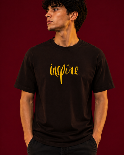 Men's coffee brown regular fit T-shirt with Inspire graphic print, made from 100% cotton 180 GSM lightweight fabric for breathable everyday comfort from white bear brand.