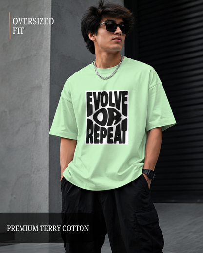 mint green Evolve or Repeat oversized 260 GSM Terry Knit cotton streetwear T-shirt for men and women from white bear brand